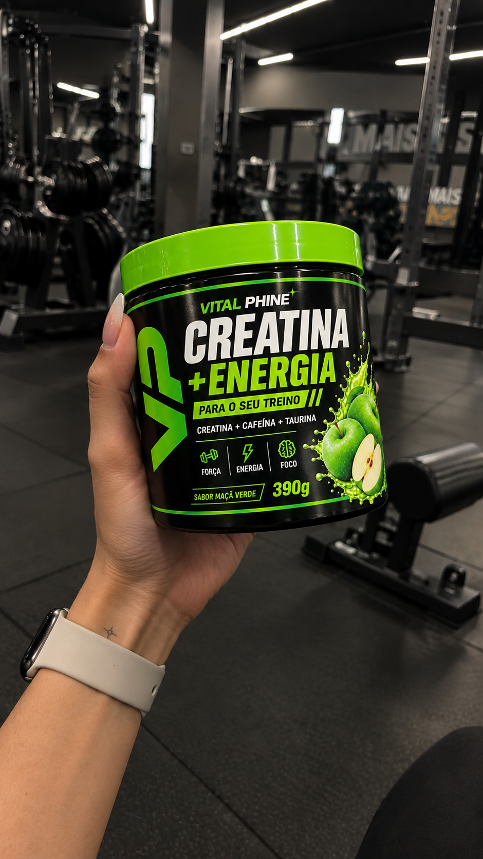 Juliana S. usando a creatina maçã verde Vital Phine